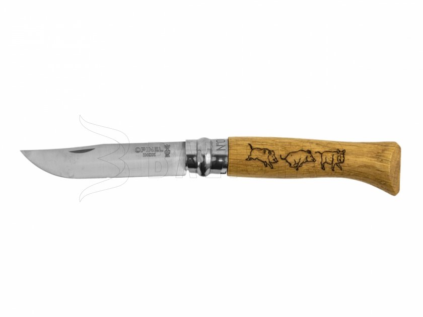 Zatvárací nôž Opinel 8 nerez - buk - motív kanca