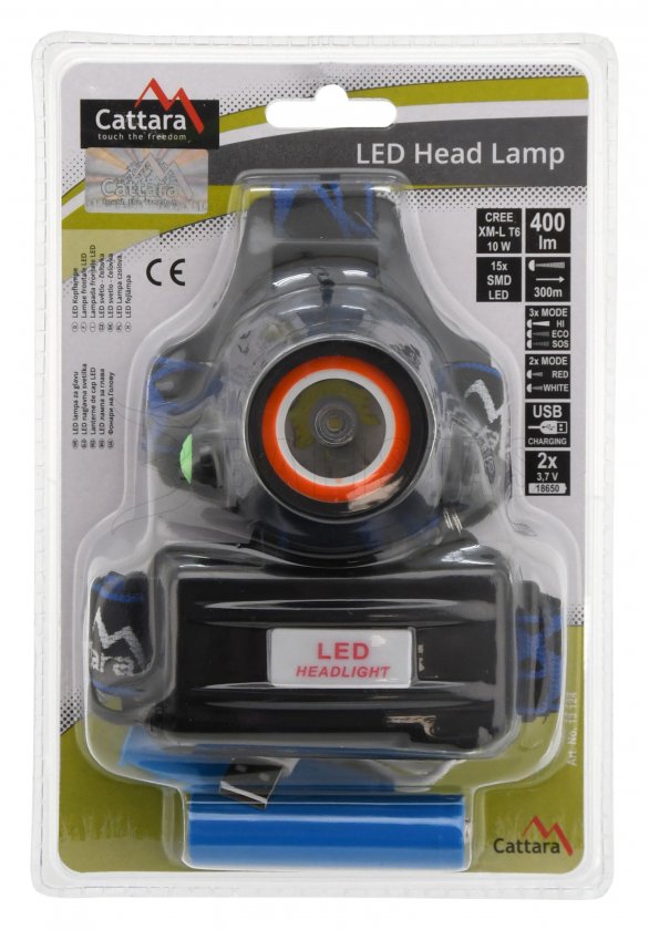 Čelovka LED 400 lm (1x XM-L+15x SMD)