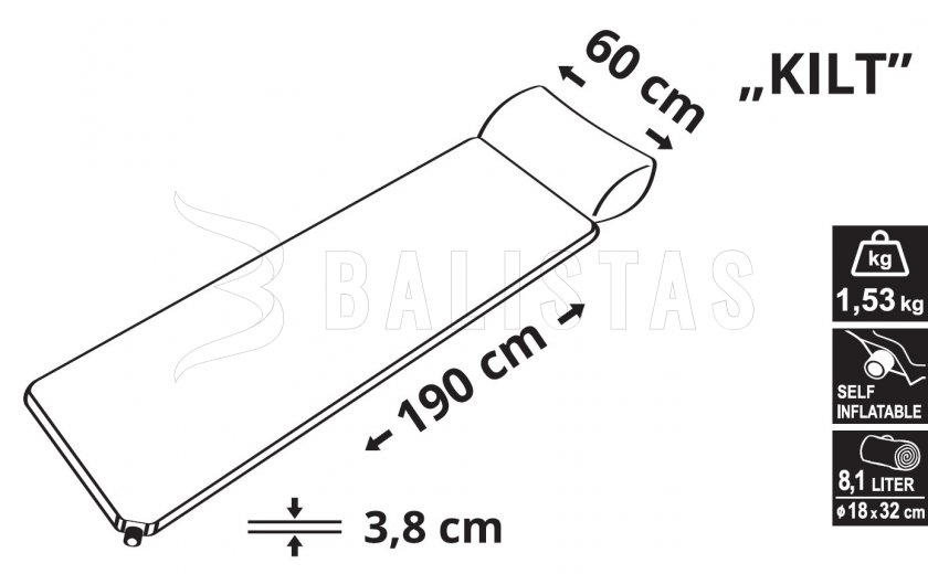 Samonafukovacia karimatka Kilt 3,8cm s vankúšom