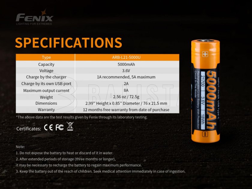 Nabíjacia batéria Fenix 21700 5000 mAh s USB-C (Li-Ion)