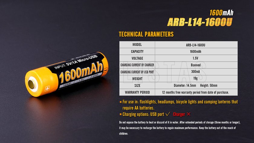 Nabíjateľná USB AA batéria Fenix ARB-L14-1600U