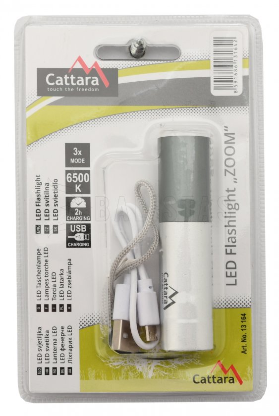 Vrecková LED baterka Cattara 120lm ZOOM dobíjacia SILVER