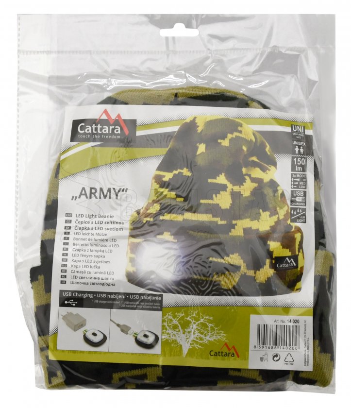 Čiapka ARMY s LED svietidlom USB nabíjacia