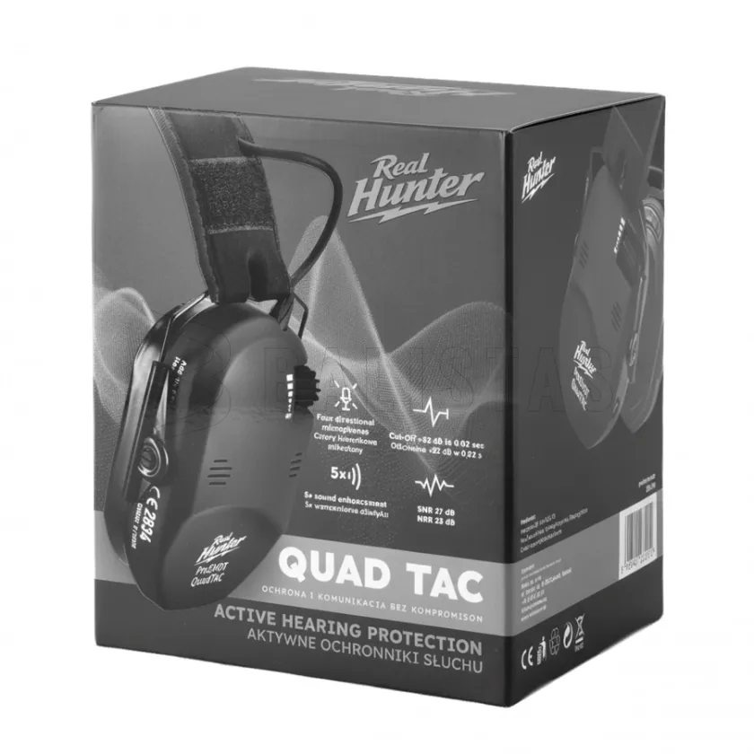 Aktívne strelecké slúchadlá RealHunter Active ProSHOT QuadTAC Čierne 9