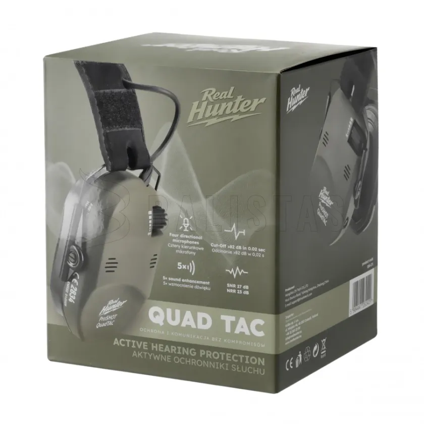 Aktívne strelecké slúchadlá RealHunter Active ProSHOT QuadTAC Olivové 9