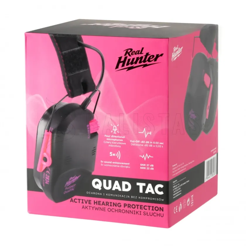 Aktívne strelecké slúchadlá RealHunter Active ProSHOT QuadTAC Devil Pink 9